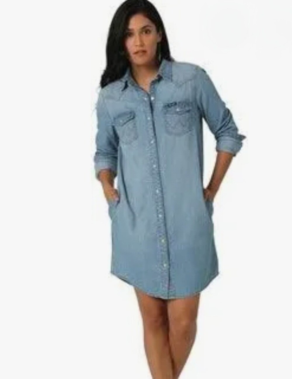 Wrangler Retro NWT Light Wash Denim Shirt Dress Western Snap Front 100% Cotton